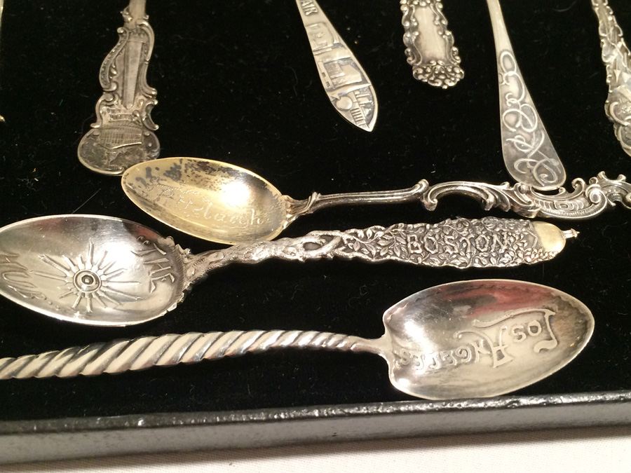 Huge Lot of 19 Silver Vintage Souvenir Spoons [Photo 2]