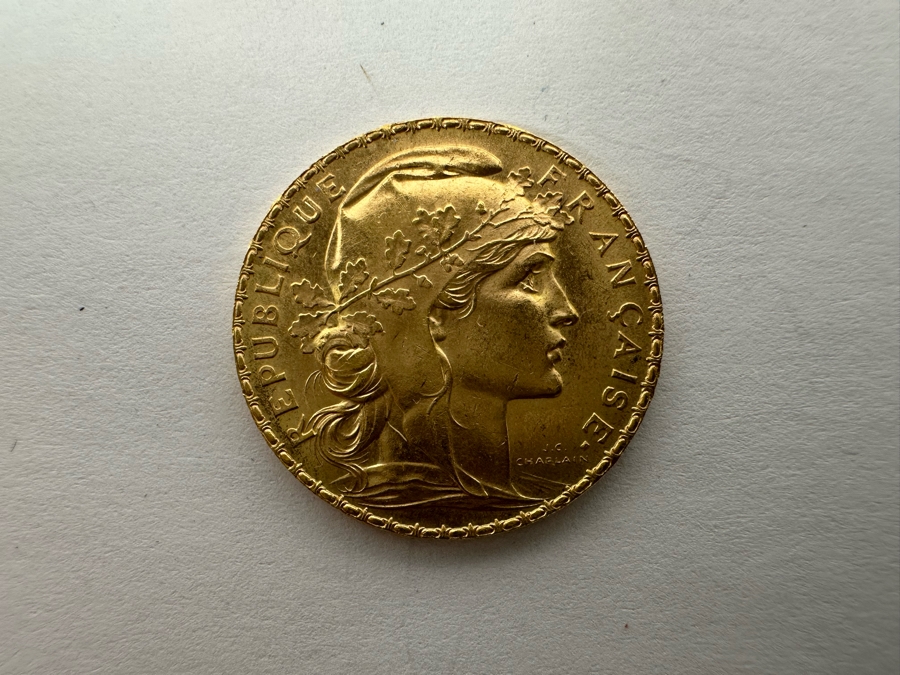 Antique 1913 20 Franc Gold Coin France Rooster Coin