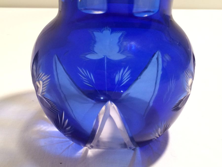 Vintage Cobalt Blue Cut Glass Vase [Photo 4]