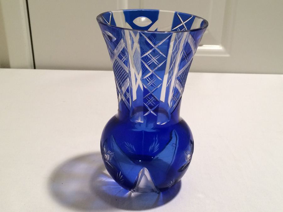 Vintage Cobalt Blue Cut Glass Vase [Photo 1]