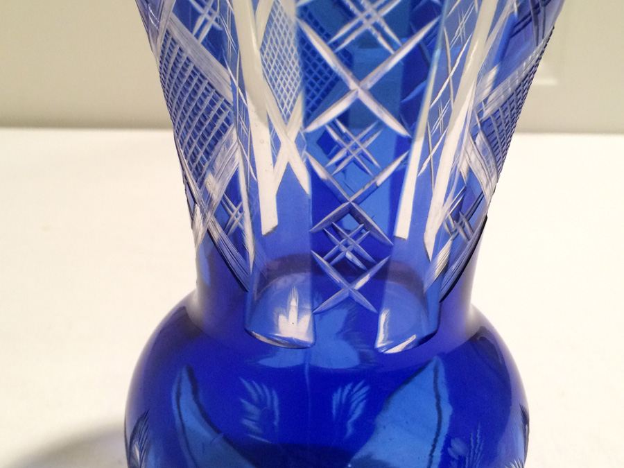 Vintage Cobalt Blue Cut Glass Vase [Photo 3]