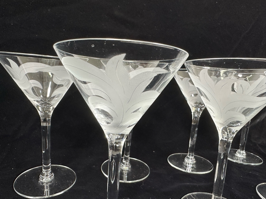 Seven Vintage Etched Stemware Glasses 6.5H [Photo 6]