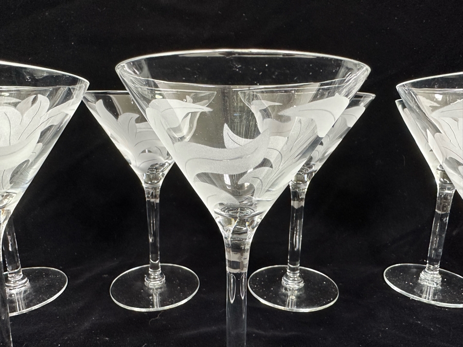 Seven Vintage Etched Stemware Glasses 6.5H [Photo 5]