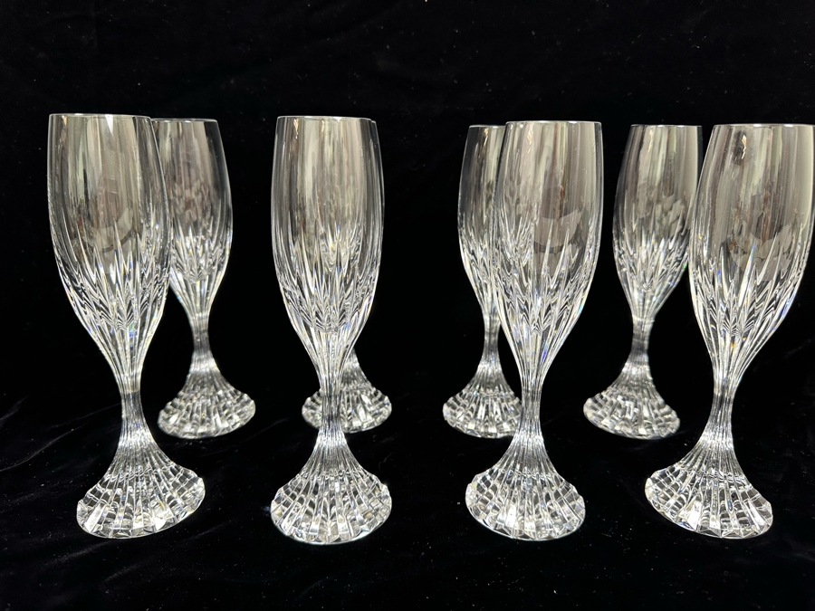 Baccarat France Crystal Stemware Champagne Flutes Glasses Massena Pattern 8.5H - 8 Glasses Retails $1,960