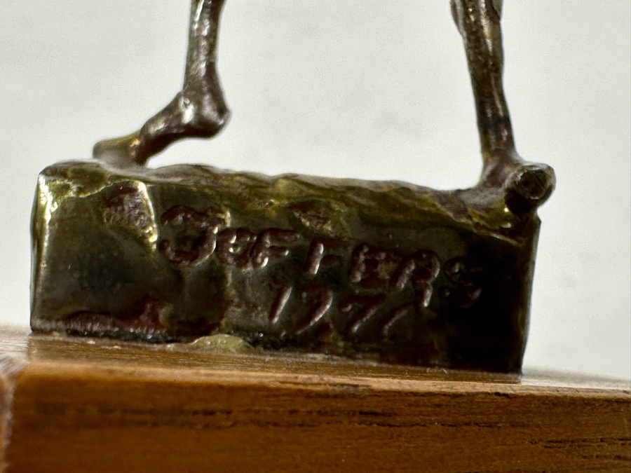 Vintage 1971 Signed Metal Sculpture On Wooden Base 5H [Photo 8]