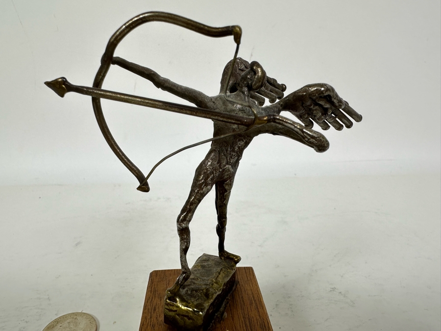 Vintage 1971 Signed Metal Sculpture On Wooden Base 5H [Photo 3]