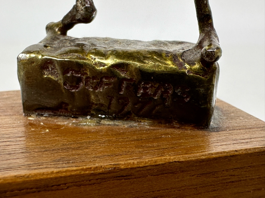 Vintage 1971 Signed Metal Sculpture On Wooden Base 5H [Photo 6]