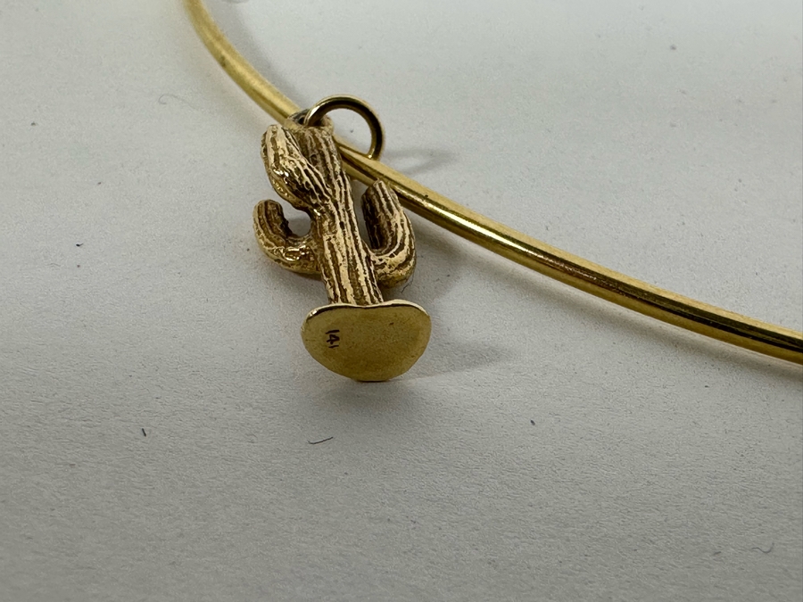 14K Gold Cactus Pendant With 14K Gold Choker Necklace 11.7g [Photo 5]