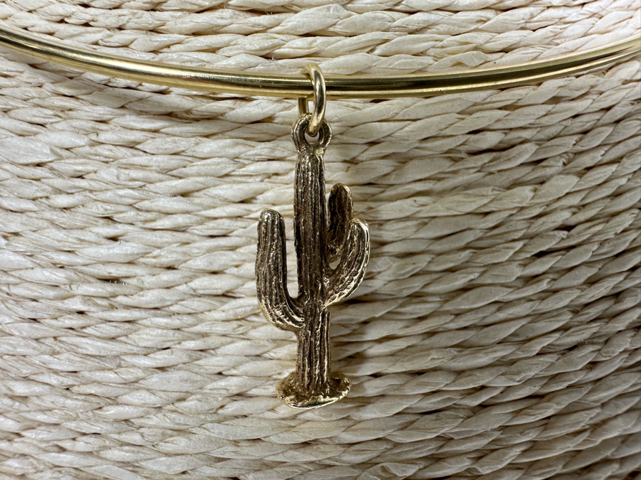 14K Gold Cactus Pendant With 14K Gold Choker Necklace 11.7g [Photo 3]