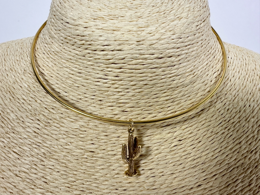 14K Gold Cactus Pendant With 14K Gold Choker Necklace 11.7g [Photo 2]