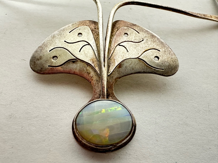 Sterling Silver Opal Modernist Pendant Necklace Signed PEGGOTTY 11.4g [Photo 3]