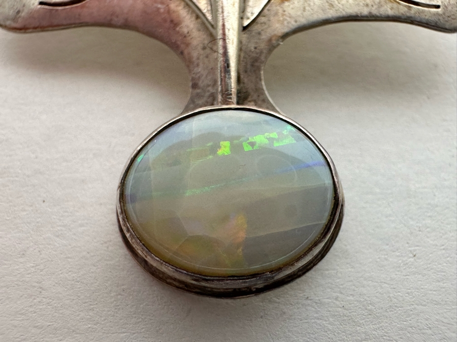 Sterling Silver Opal Modernist Pendant Necklace Signed PEGGOTTY 11.4g [Photo 4]