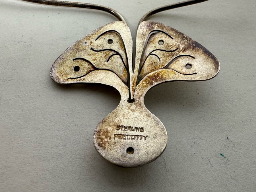 Sterling Silver Opal Modernist Pendant Necklace Signed PEGGOTTY 11.4g [Photo 6]