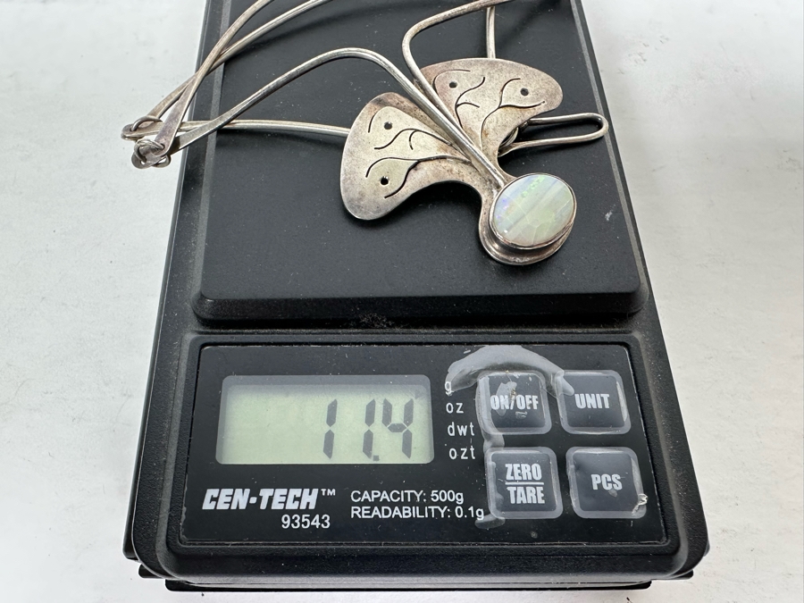 Sterling Silver Opal Modernist Pendant Necklace Signed PEGGOTTY 11.4g [Photo 8]