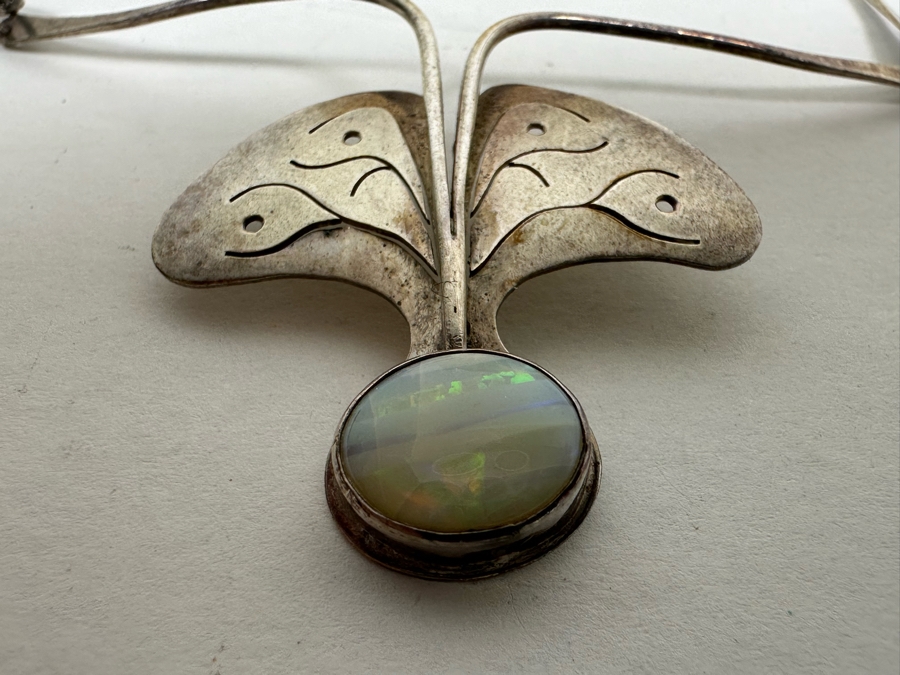 Sterling Silver Opal Modernist Pendant Necklace Signed PEGGOTTY 11.4g [Photo 5]