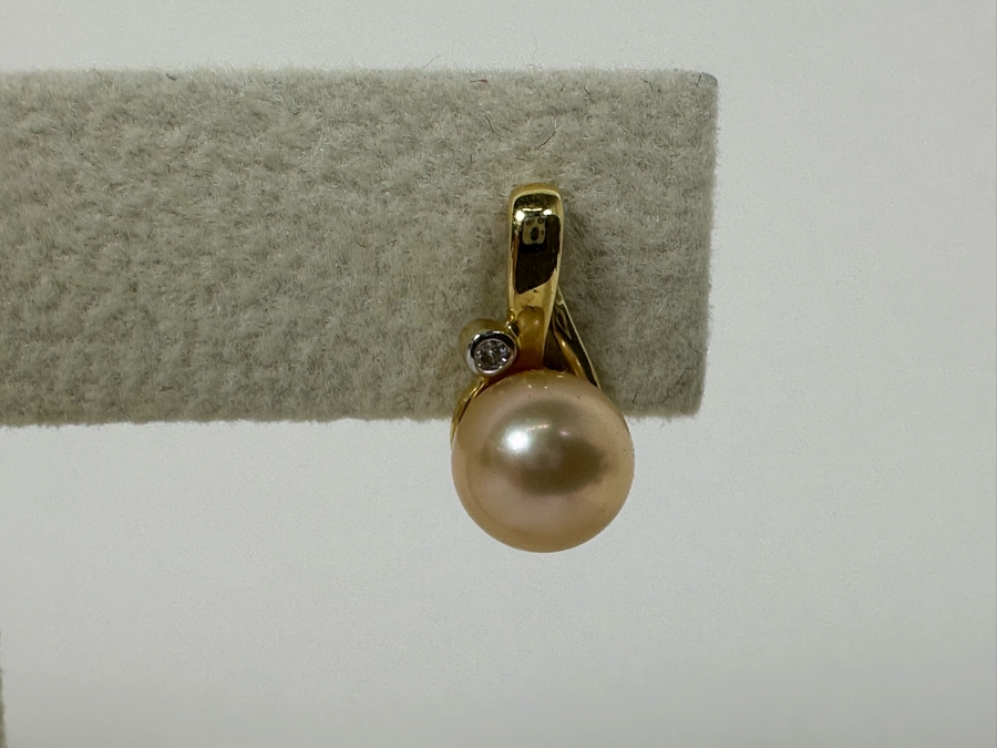14K Gold Pearl Pendant With 14K Gold 18' Necklace And Matching 14K Gold Pearl Earrings 6.2g [Photo 11]