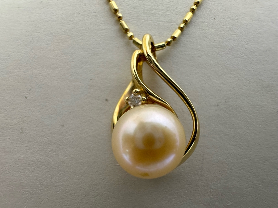 14K Gold Pearl Pendant With 14K Gold 18' Necklace And Matching 14K Gold Pearl Earrings 6.2g [Photo 8]