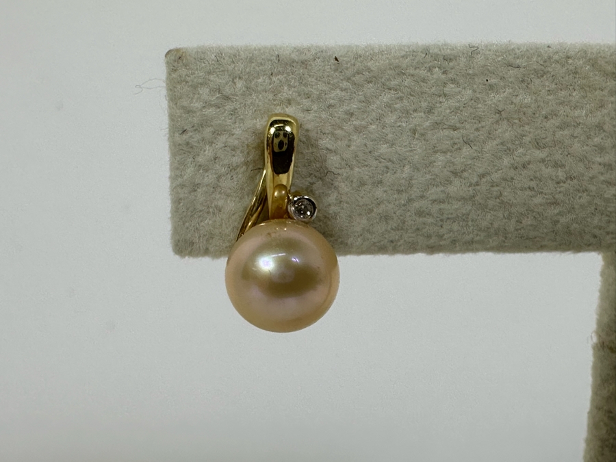 14K Gold Pearl Pendant With 14K Gold 18' Necklace And Matching 14K Gold Pearl Earrings 6.2g [Photo 10]