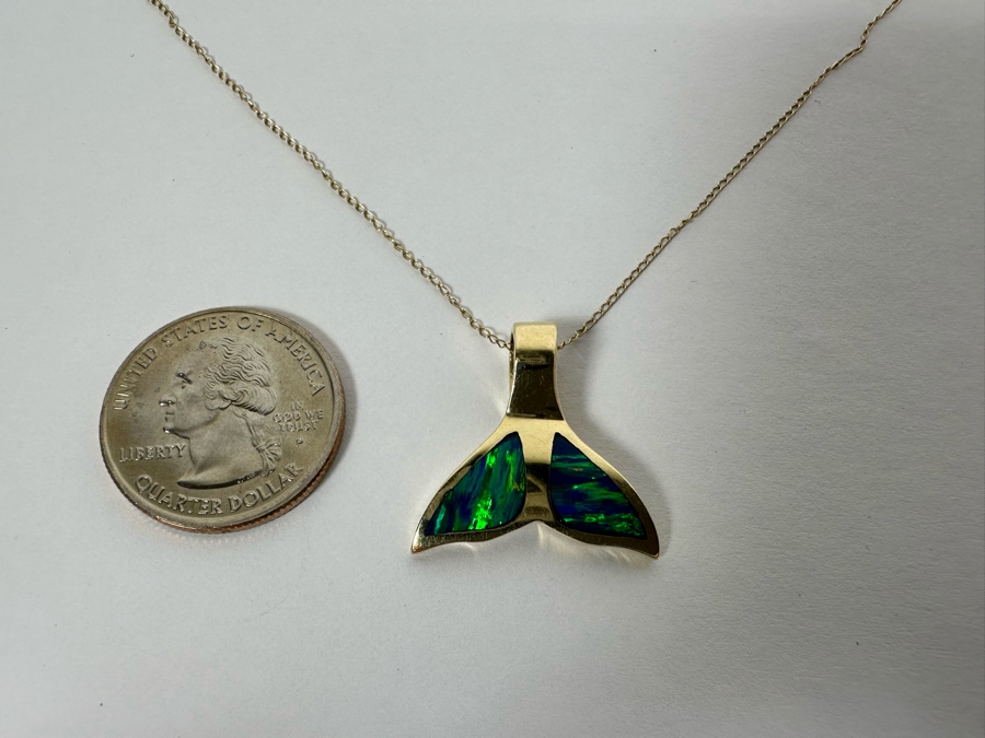 14K Gold Whale Tail Pendant With 14K Gold 16' Chain Necklace 5.4g [Photo 6]