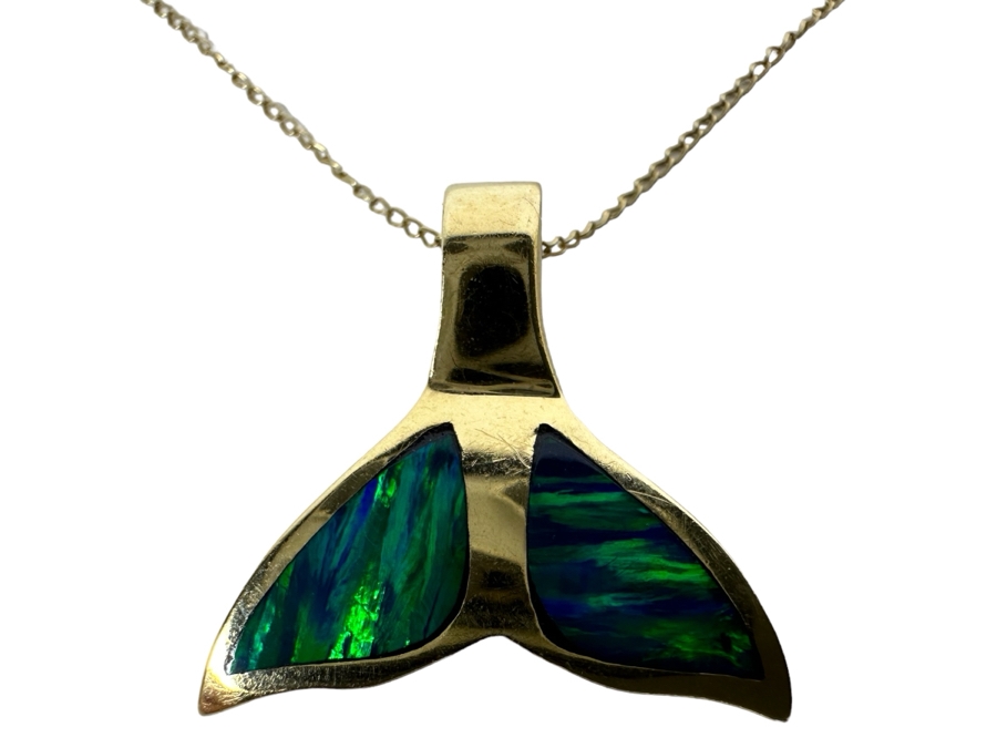 14K Gold Whale Tail Pendant With 14K Gold 16' Chain Necklace 5.4g [Photo 1]