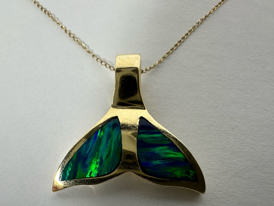 14K Gold Whale Tail Pendant With 14K Gold 16' Chain Necklace 5.4g [Photo 5]