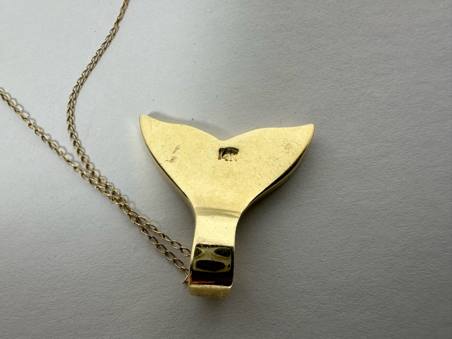14K Gold Whale Tail Pendant With 14K Gold 16' Chain Necklace 5.4g [Photo 7]