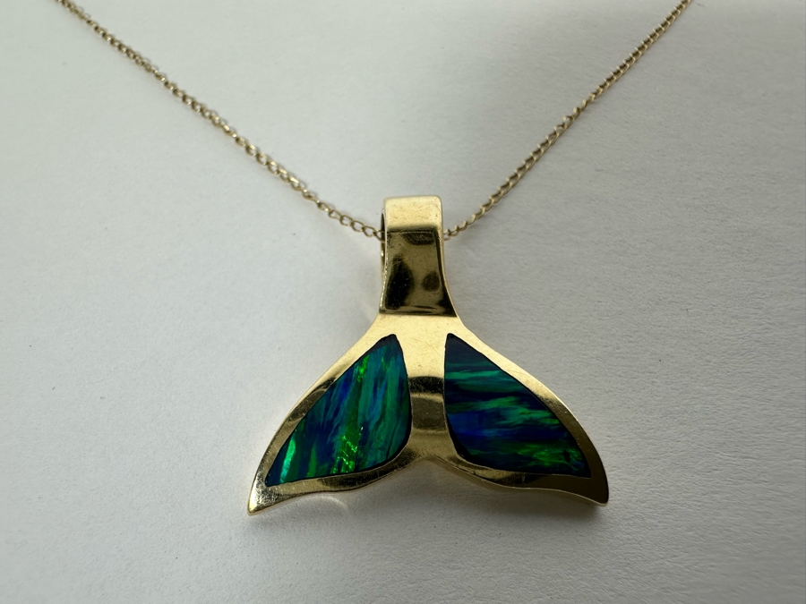 14K Gold Whale Tail Pendant With 14K Gold 16' Chain Necklace 5.4g [Photo 4]