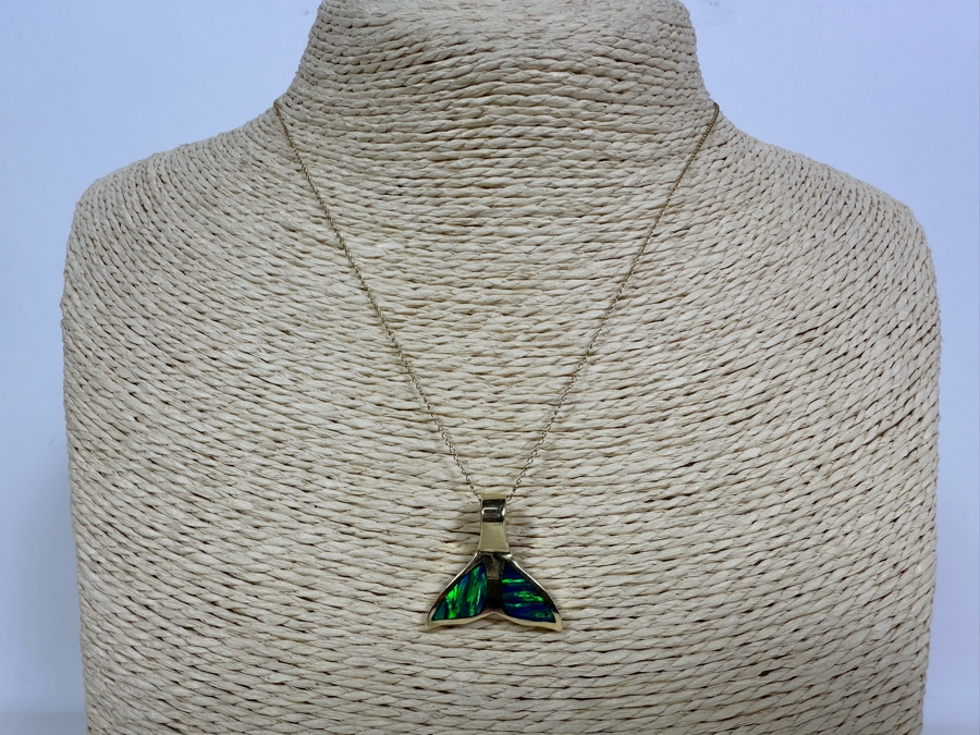 14K Gold Whale Tail Pendant With 14K Gold 16' Chain Necklace 5.4g [Photo 3]