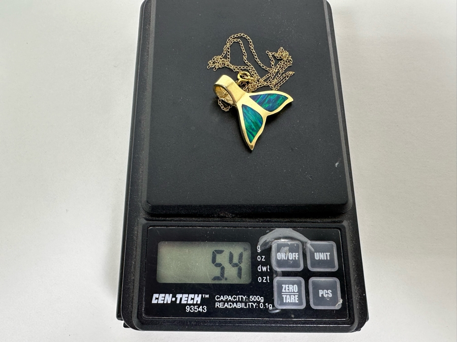 14K Gold Whale Tail Pendant With 14K Gold 16' Chain Necklace 5.4g [Photo 10]