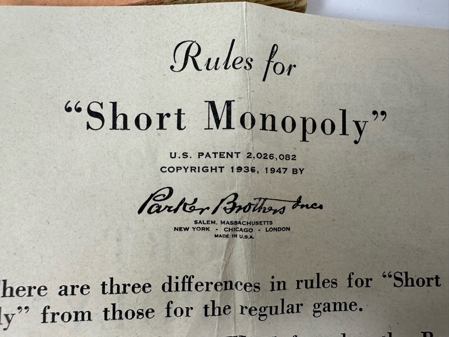 Vintage 1947 Monopoly Game Pieces And Money Plus Rules For 'Short Monopoly' (No Game Board) [Photo 12]