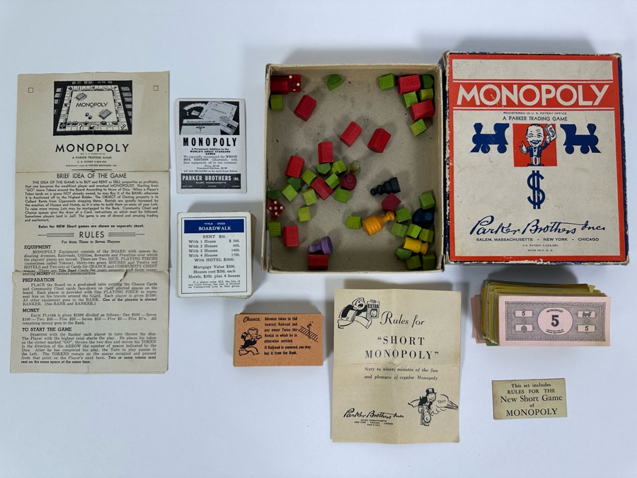 Vintage 1947 Monopoly Game Pieces And Money Plus Rules For 'Short Monopoly' (No Game Board) [Photo 2]