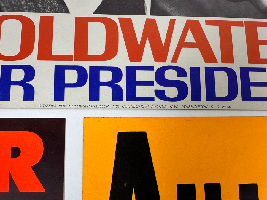 Original Goldwater Presidential Campaign Items Including (2) Presidential Campaign Offset Printing Cardboard Posters 11 X 17, (2) Bumper Stickers, Flag And Headshot [Photo 7]