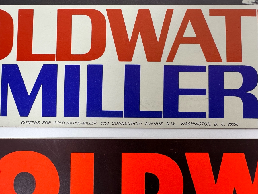 Original Goldwater Presidential Campaign Items Including (2) Presidential Campaign Offset Printing Cardboard Posters 11 X 17, (2) Bumper Stickers, Flag And Headshot [Photo 4]