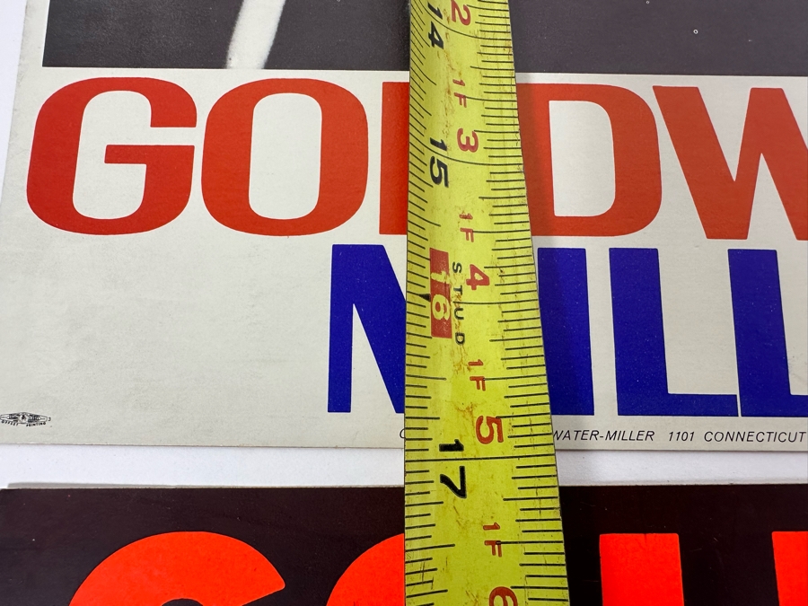 Original Goldwater Presidential Campaign Items Including (2) Presidential Campaign Offset Printing Cardboard Posters 11 X 17, (2) Bumper Stickers, Flag And Headshot [Photo 17]