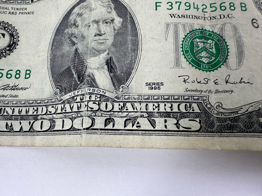 (6) U.S. Two Dollar Bills And (1) Autographed U.S. One Dollar Bill Signed By The 38th Treasurer Of The United States Under Reagan And Bush, Katherine Davalos Ortega [Photo 14]