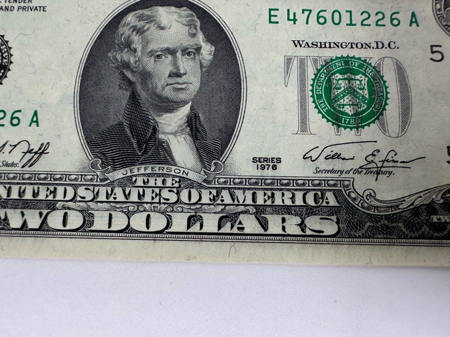 (6) U.S. Two Dollar Bills And (1) Autographed U.S. One Dollar Bill Signed By The 38th Treasurer Of The United States Under Reagan And Bush, Katherine Davalos Ortega [Photo 6]