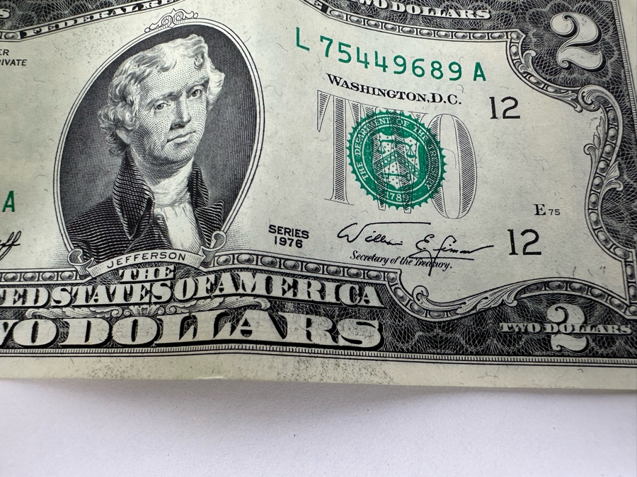 (6) U.S. Two Dollar Bills And (1) Autographed U.S. One Dollar Bill Signed By The 38th Treasurer Of The United States Under Reagan And Bush, Katherine Davalos Ortega [Photo 8]