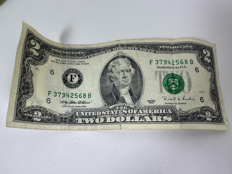 (6) U.S. Two Dollar Bills And (1) Autographed U.S. One Dollar Bill Signed By The 38th Treasurer Of The United States Under Reagan And Bush, Katherine Davalos Ortega [Photo 13]