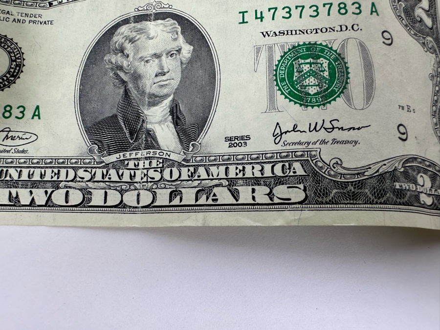(6) U.S. Two Dollar Bills And (1) Autographed U.S. One Dollar Bill Signed By The 38th Treasurer Of The United States Under Reagan And Bush, Katherine Davalos Ortega [Photo 18]