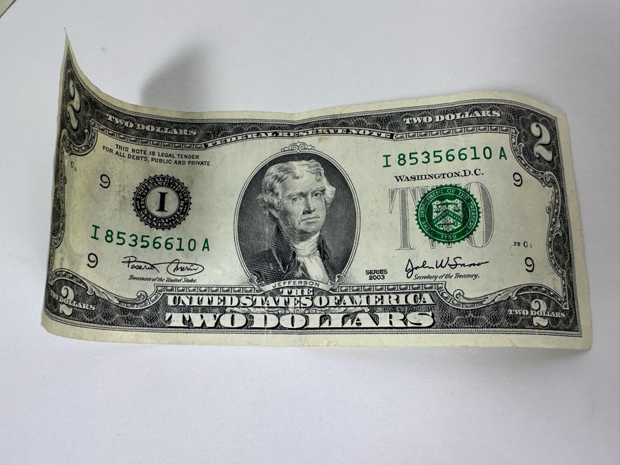 (6) U.S. Two Dollar Bills And (1) Autographed U.S. One Dollar Bill Signed By The 38th Treasurer Of The United States Under Reagan And Bush, Katherine Davalos Ortega [Photo 15]