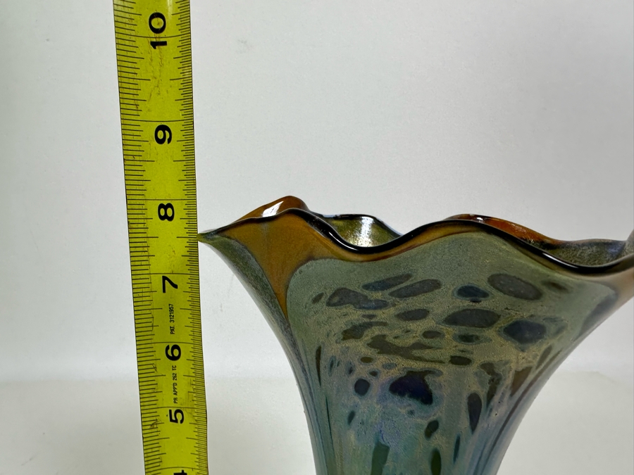 Iridescent Art Glass Vase Signed Arnold 1973 8H [Photo 12]
