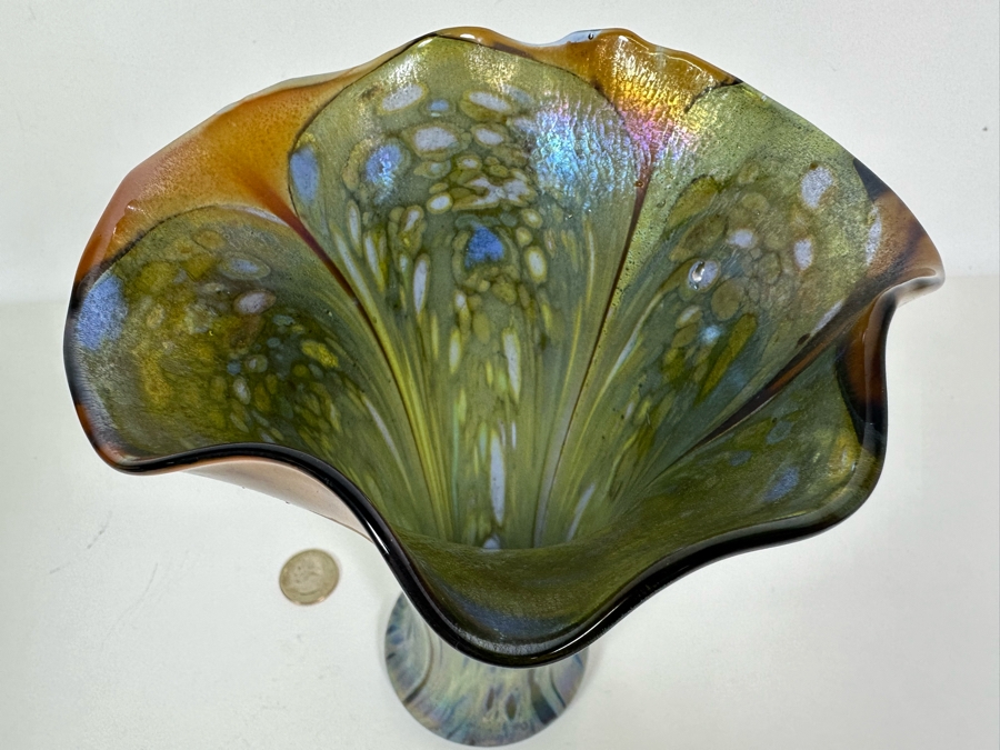 Iridescent Art Glass Vase Signed Arnold 1973 8H [Photo 8]
