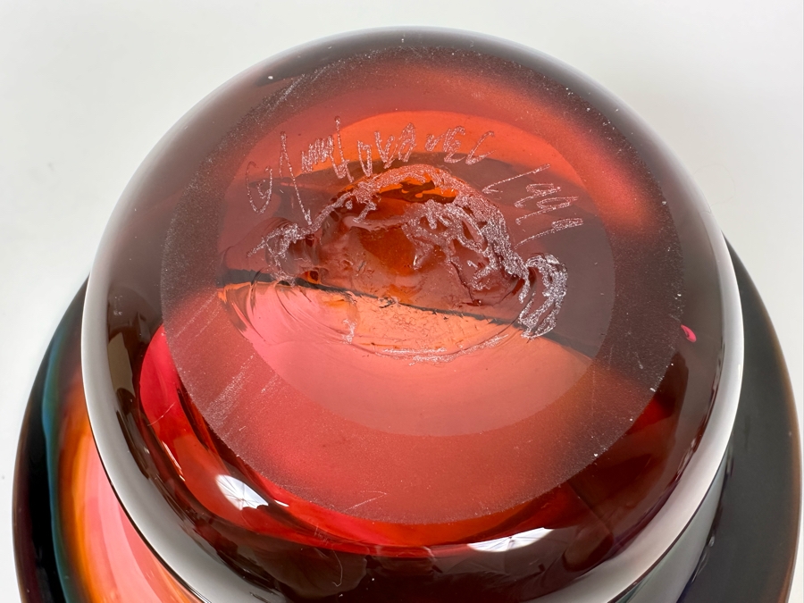 Stunning Signed Art Glass Bowl 8.5W X 3.75H [Photo 8]
