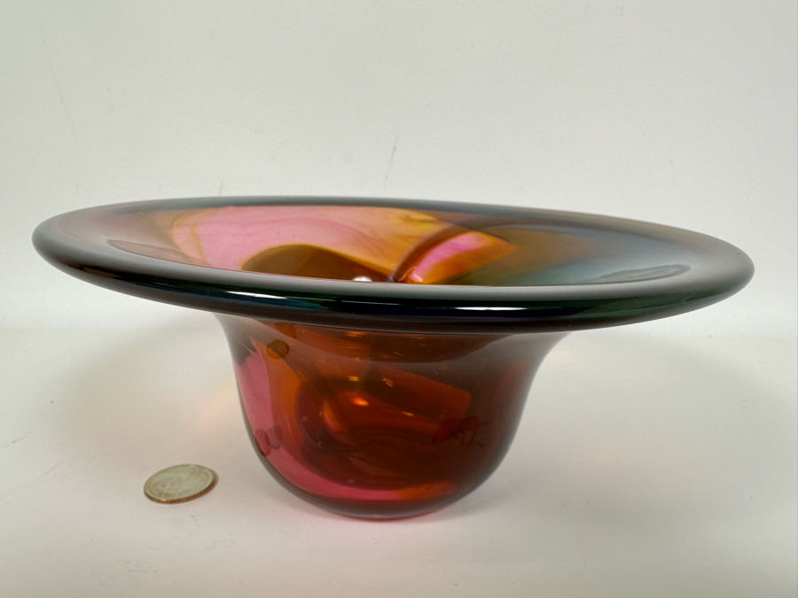 Stunning Signed Art Glass Bowl 8.5W X 3.75H [Photo 5]