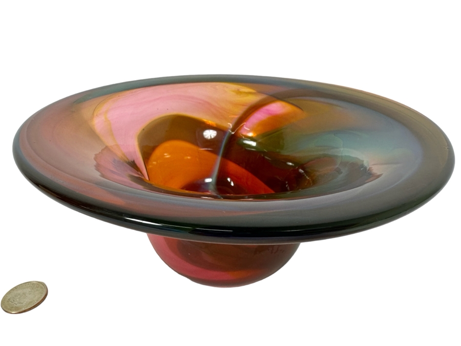 Stunning Signed Art Glass Bowl 8.5W X 3.75H