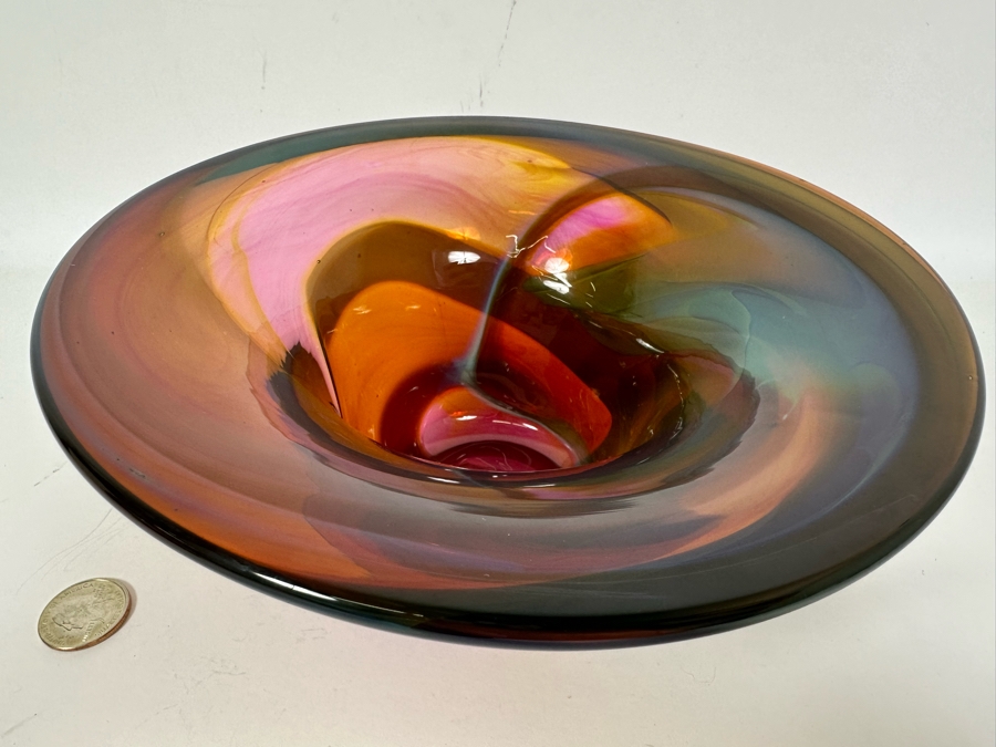 Stunning Signed Art Glass Bowl 8.5W X 3.75H [Photo 3]