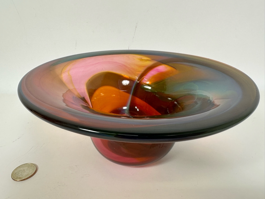 Stunning Signed Art Glass Bowl 8.5W X 3.75H [Photo 4]