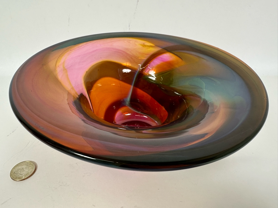 Stunning Signed Art Glass Bowl 8.5W X 3.75H [Photo 2]