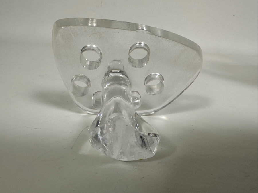 Large Lalique France Pair Of Doves Frosted Crystal 'Sylvie' Vase With Flower Frog 7W X 8H [Photo 15]