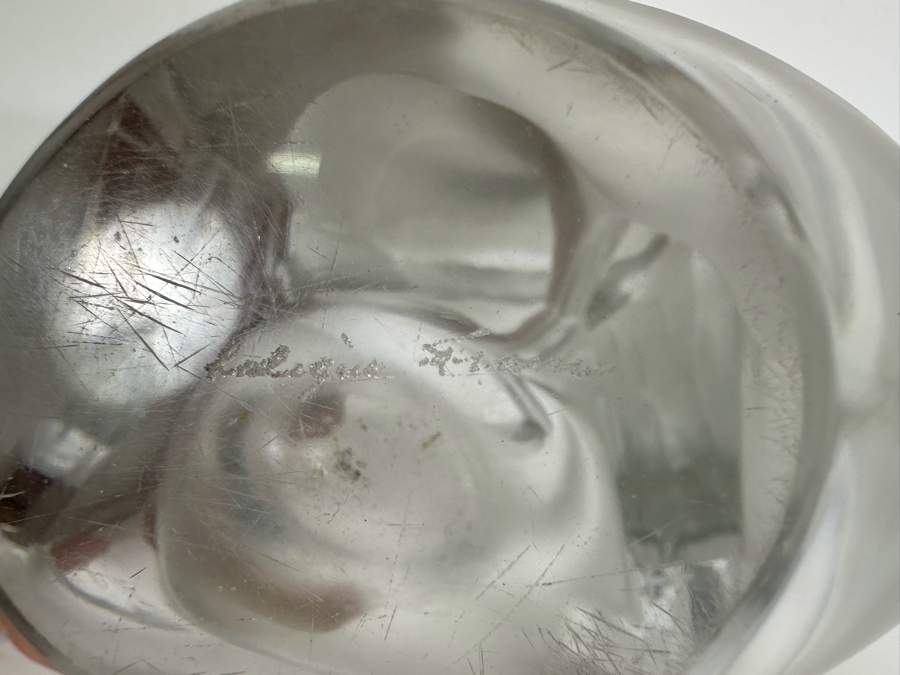 Large Lalique France Pair Of Doves Frosted Crystal 'Sylvie' Vase With Flower Frog 7W X 8H [Photo 13]